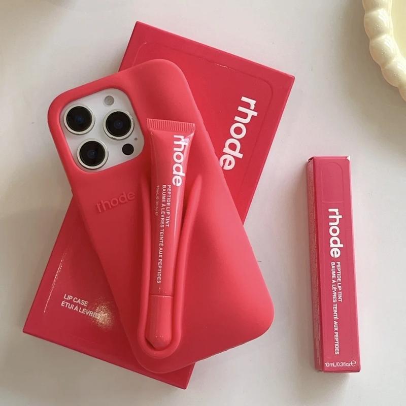 RHODE Stylish Phone Case with Integrated Lip Gloss Storage for iPhone 11 12 13 14 15 16 17, Makeup-Inspired Protective Back Cover, Fashion Beauty iPhone Case for Everyday Use