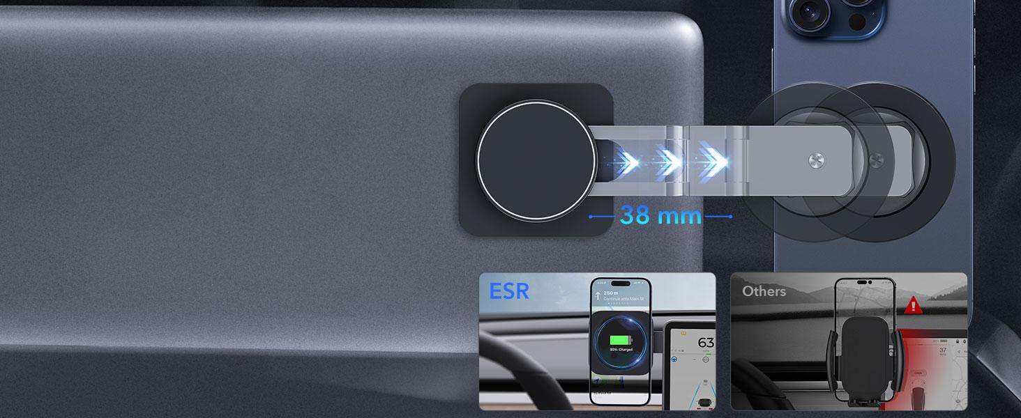 ESR for MagSafe Car Mount, Car Phone Holder, Tesla Touchscreen Car Mount, Magnetic Phone Holder for Car, for iPhone 17/16/16e/15/14/13/12, S25, Pixel 10, Charging Not Supported(2 Metal Rings Included) ESR for MagSafe Car Mount, Car Phone Holder, Tesla Touchscreen Car Mount, Magnetic Phone Holder for Car, for iPhone 17/16/16e/15/14/13/12, S25, Pixel 10, Charging Not Supported(2 Metal Rings Included)