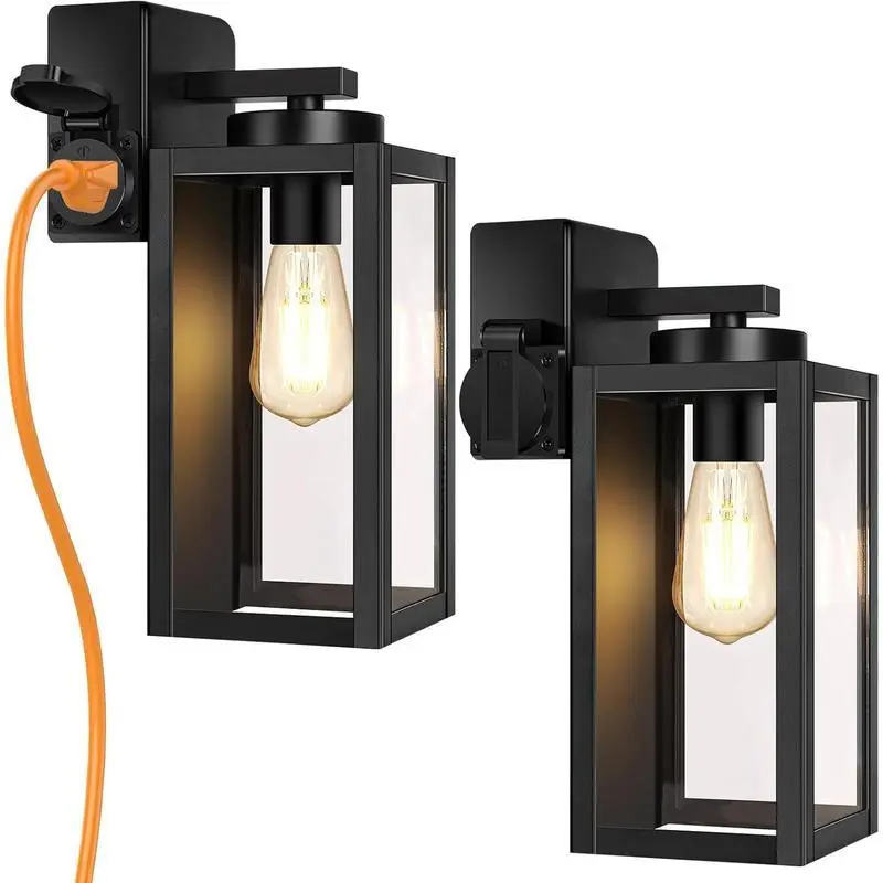 2-Pack Porch Lights Outdoor with UL Certified Outlet, Modern Outdoor Wall Lights Exterior Lighting Fixtures Waterproof, Exterior Wall Sconces Outside Lights for House Front Door Garage,dorm essentials,home decor,home essentials,camping essentials