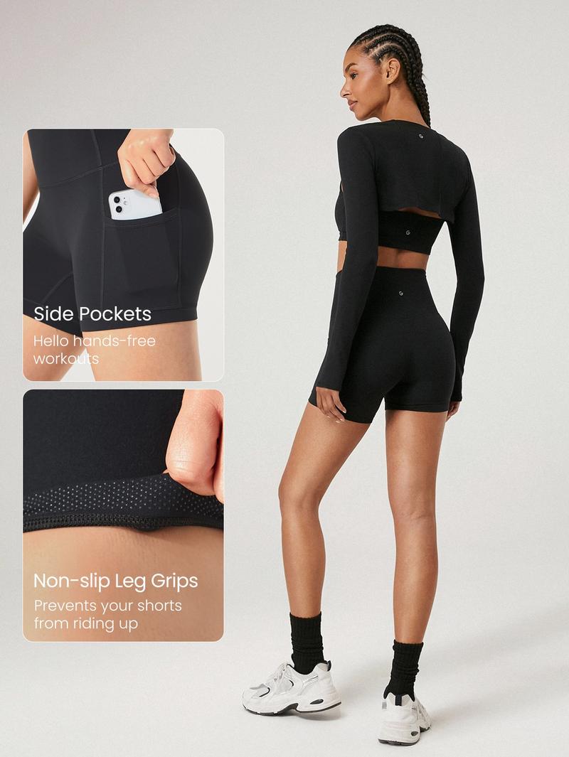 GLOWMODE 4.3" FeatherFit Anti-Slip Pocket Bike Shorts Non Front Seam Low Impact Cycling Running Gym Workout Summer TikTokShopBlackFriday