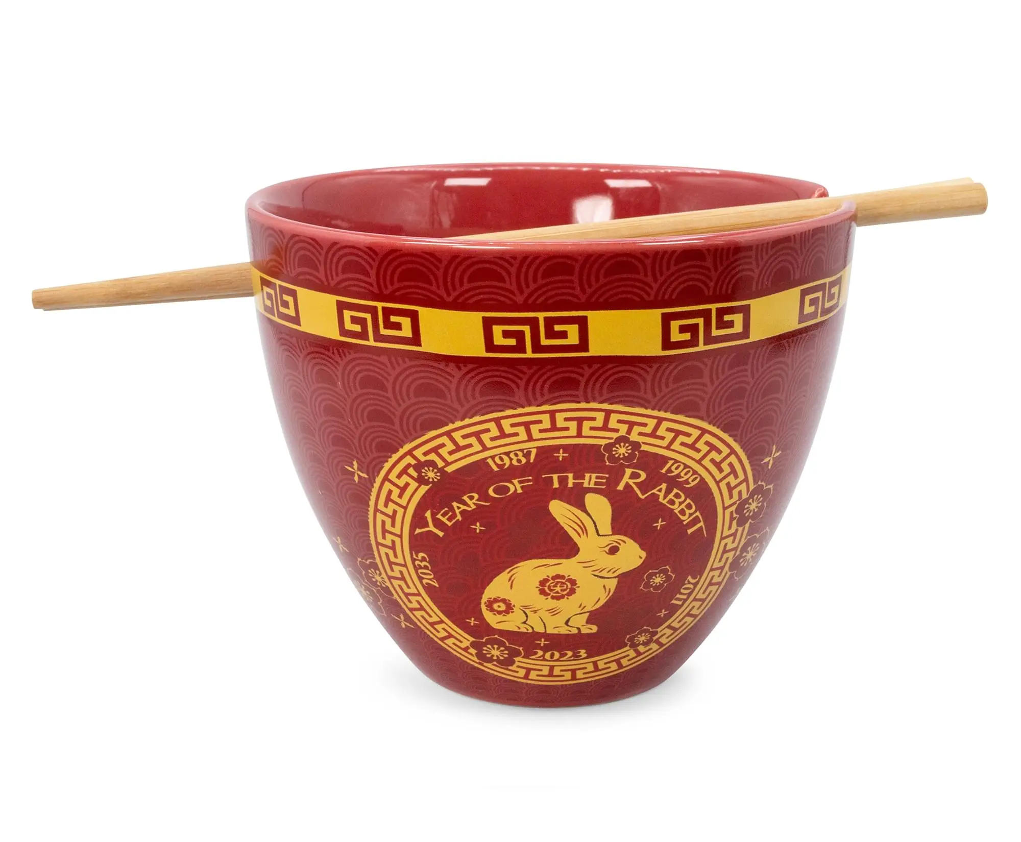 16-oz Ceramic Year of the Rabbit Chinese Zodiac Noodle Bowl and Chopstick Dinnerware Set, Dinnerware Sets