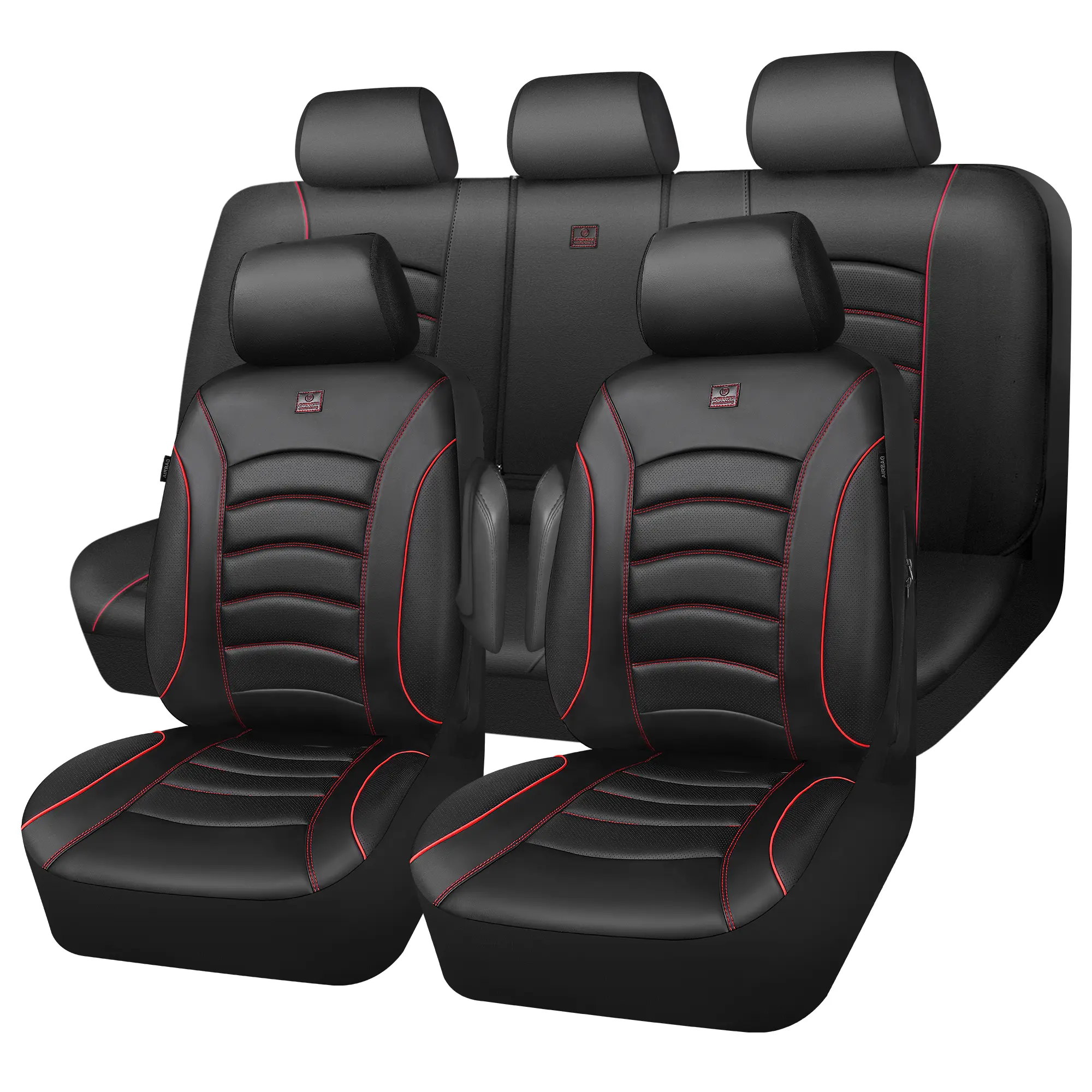 Black&Red 3D Foam PU Leather Car Seat Covers
