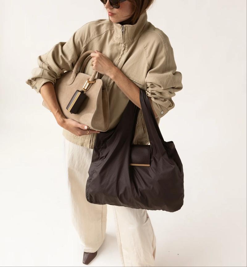 Keychain Tote Espresso Stylish Functional Tote Bag with Keychain Attachment for Everyday Use Portable and Fashionable Folding Shopping Bag