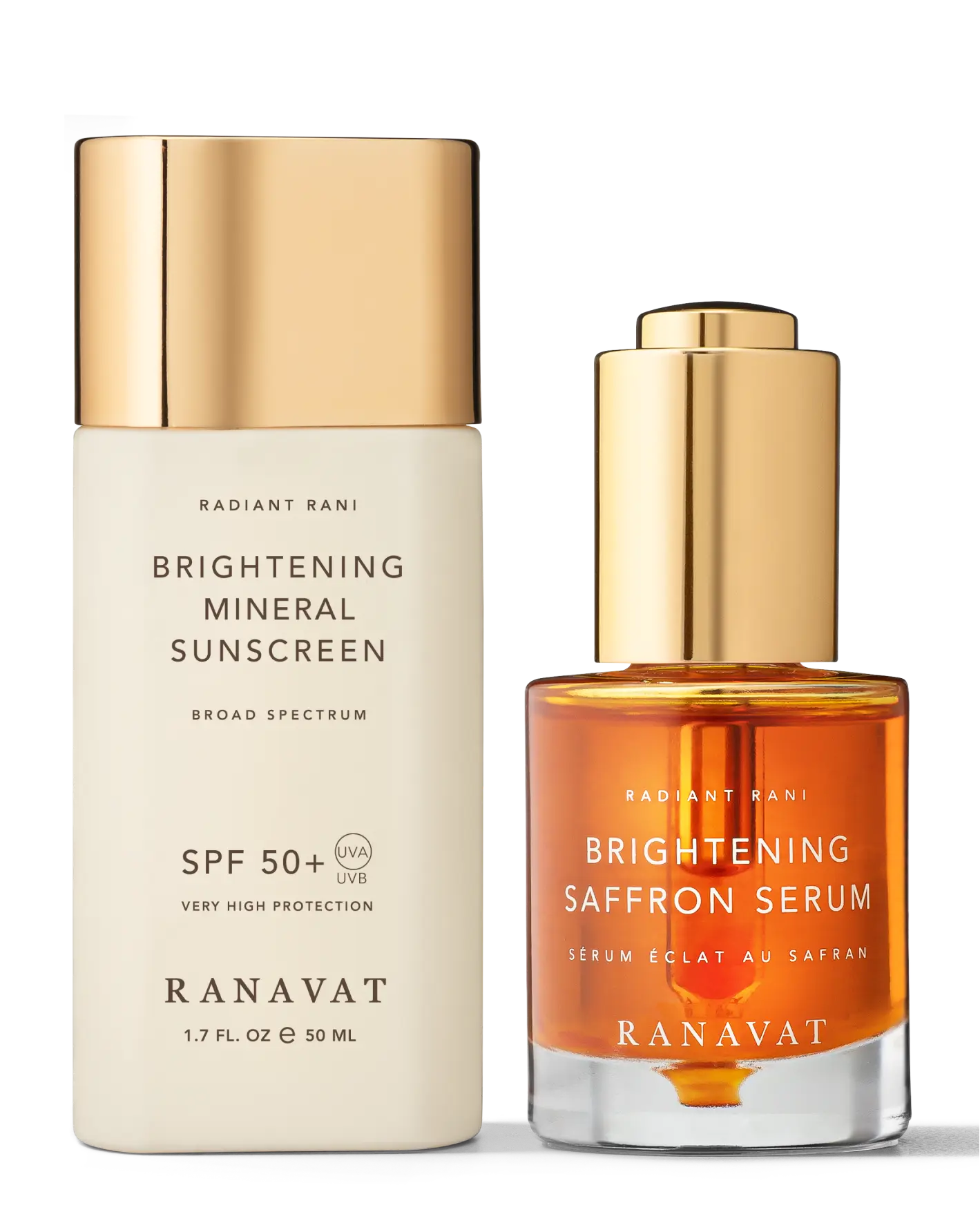 RANAVAT I Am Protected Brightening Saffron Serum 30mL & Mineral Sunscreen SPF 50+ 50mL Set for Radiant Skin Repair & Protection