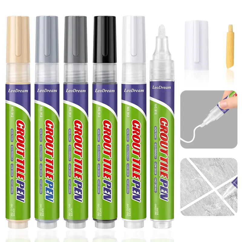 Grout Pen White Tile Grout Paint Marker: Waterproof Tile Grout Colorant and Sealer Pens for Cleaner Looking Floors & Whitener Without Bleach - Narrow 5mm, 1 Pack with Extra Tips (7mL) - 6colors