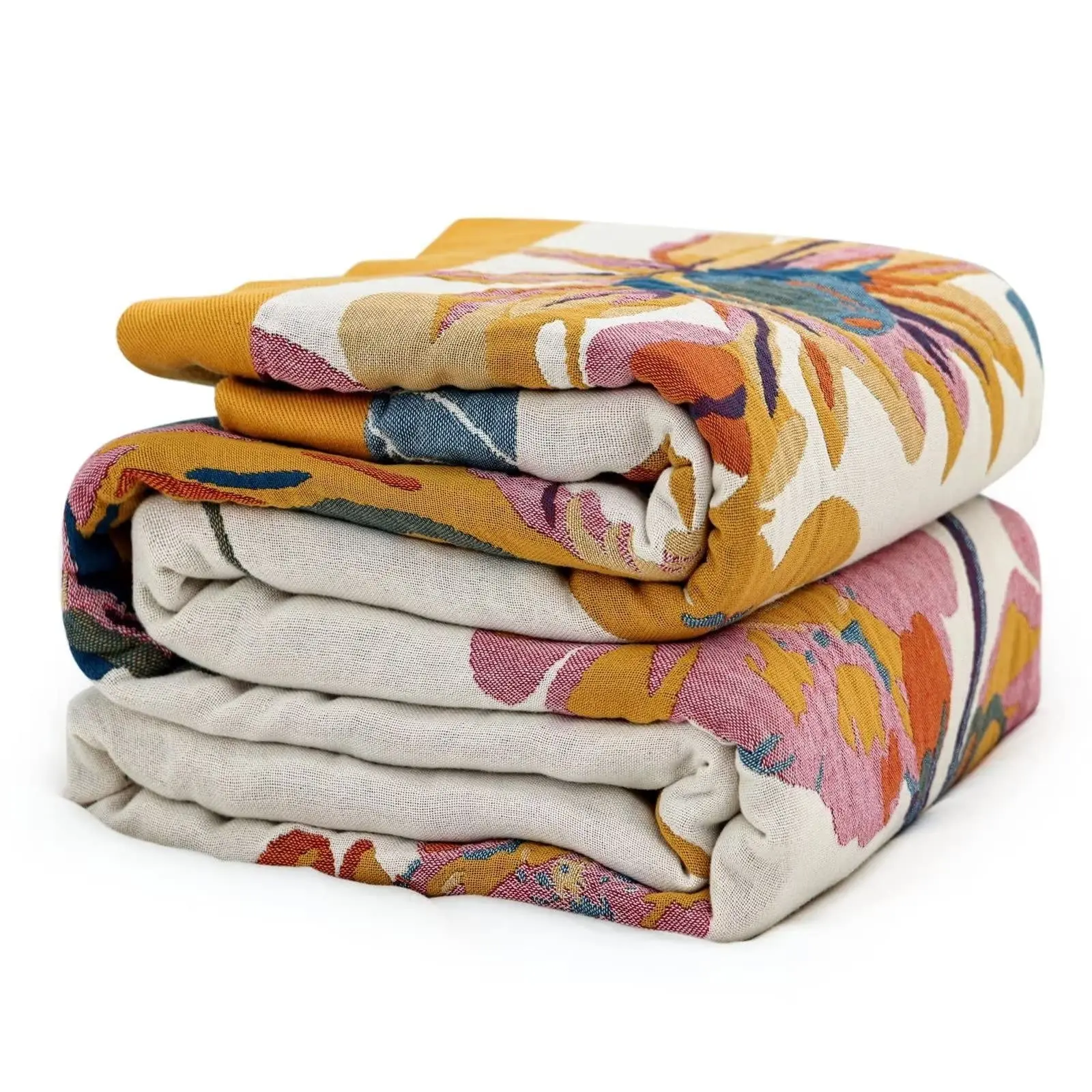 Boho Throw Blanket - 100% Cotton Ultra Soft Bed Throw Large - Summer Blanket Floral Bird and Butterfly Farmhouse Decor Bed Blankets,All Season Blanket for Sofa Couch Chair
