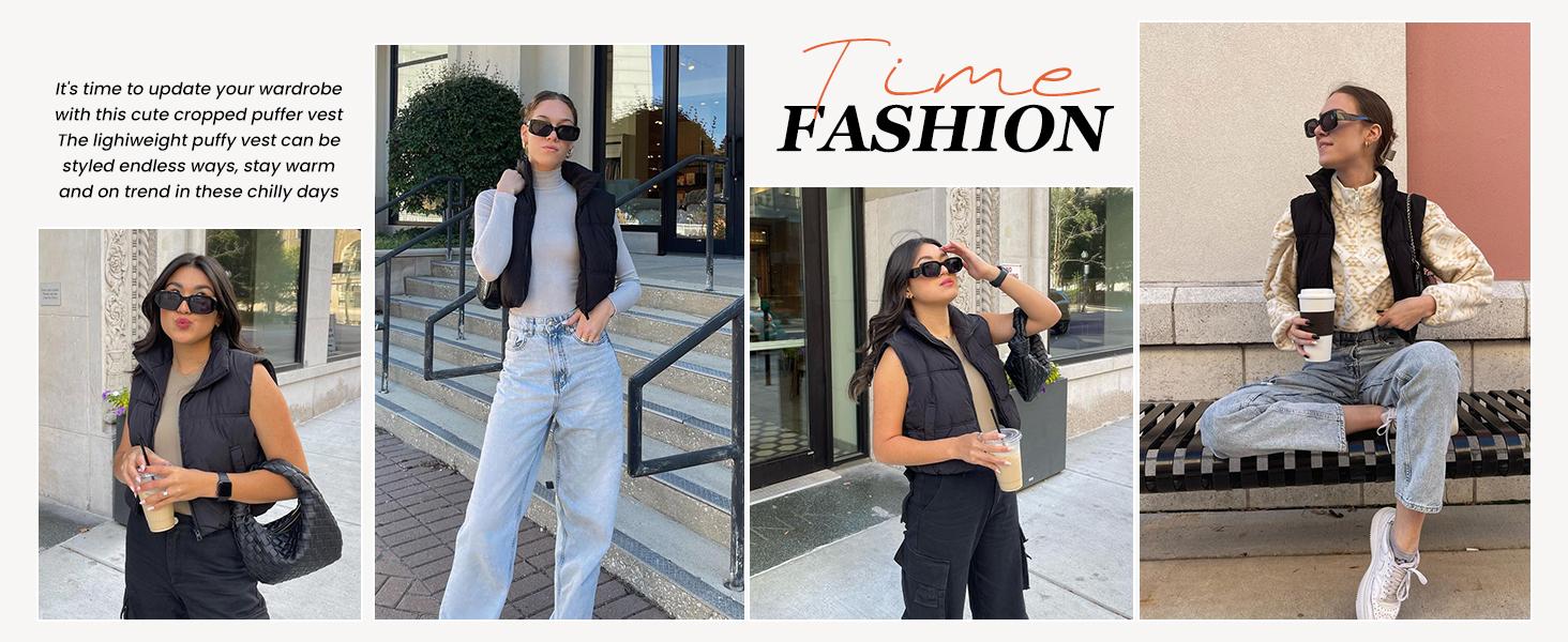 YeeZaa Women's Cropped Puffer Vest Zip Up Stand Collar 2025 TikTokShopHolidayHaul Christmas Sleeveless Padded Outerwear with Pockets Black Brown Green Tops