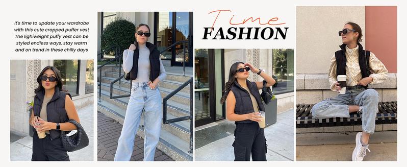 YeeZaa Women's Cropped Puffer Vest Zip Up Stand Collar 2025 TikTokShopHolidayHaul Christmas Sleeveless Padded Outerwear with Pockets Black Brown Green Tops