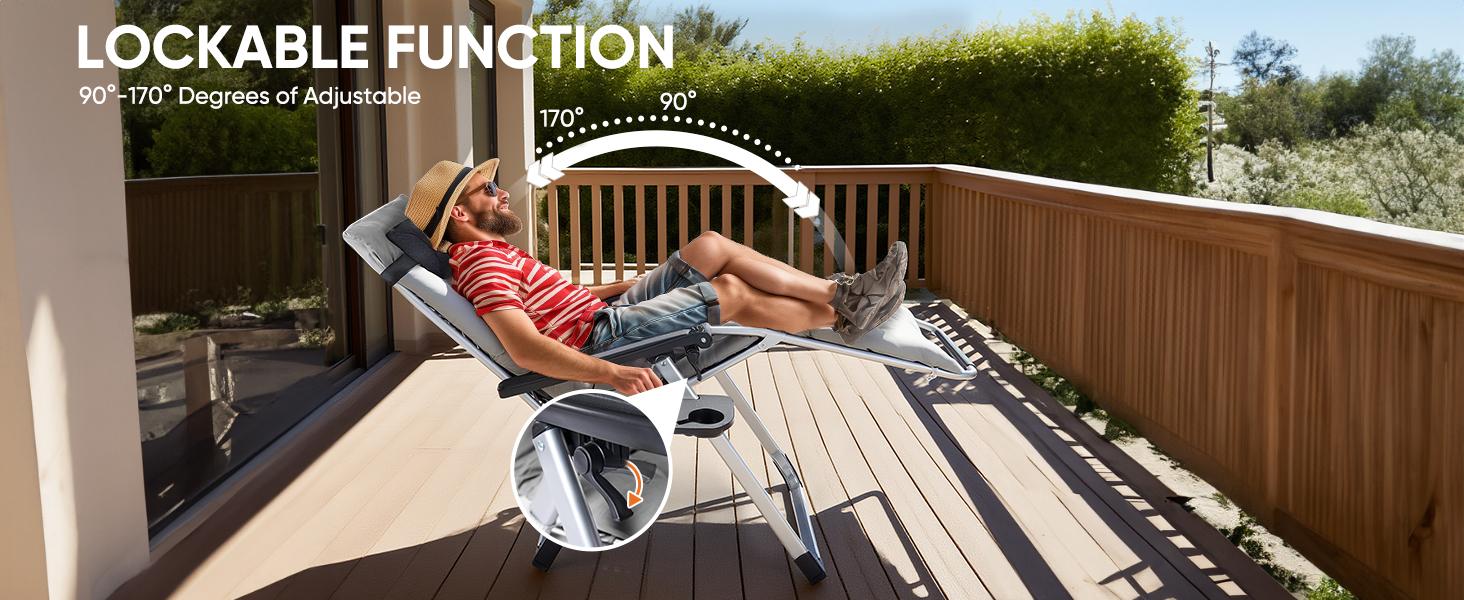 Zero Gravity Chair, Reclining Camping Lounge Chair, Reclining Patio Chairs with Cup Holder Trays and Removable Cushion, Folding Recliner for Indoor and Outdoor Zero Gravity Chair, Reclining Camping Lounge Chair, Reclining Patio Chairs with Cup Holder Trays and Removable Cushion, Folding Recliner for Indoor and Outdoor