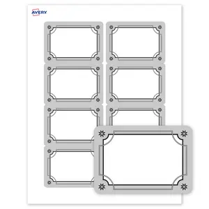 Avery Printable Adhesive Name Tags, 2-1/3" x 3-3/8", Matte White, Pre-printed Metallic Silver Border/Black Frame Design, Laser & Inkjet Compatible, 160 Total