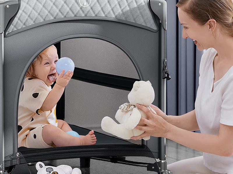 BabyBond 5 in 1 Foldable Baby Bassinets Bedside Sleeper for Newborn Infant, Large Playard Pack with Mattress,Storage Basket and Mosquito Net, Height Adjustable Baby Crib for Nursery, Ideal Christmas Gift for Toddler