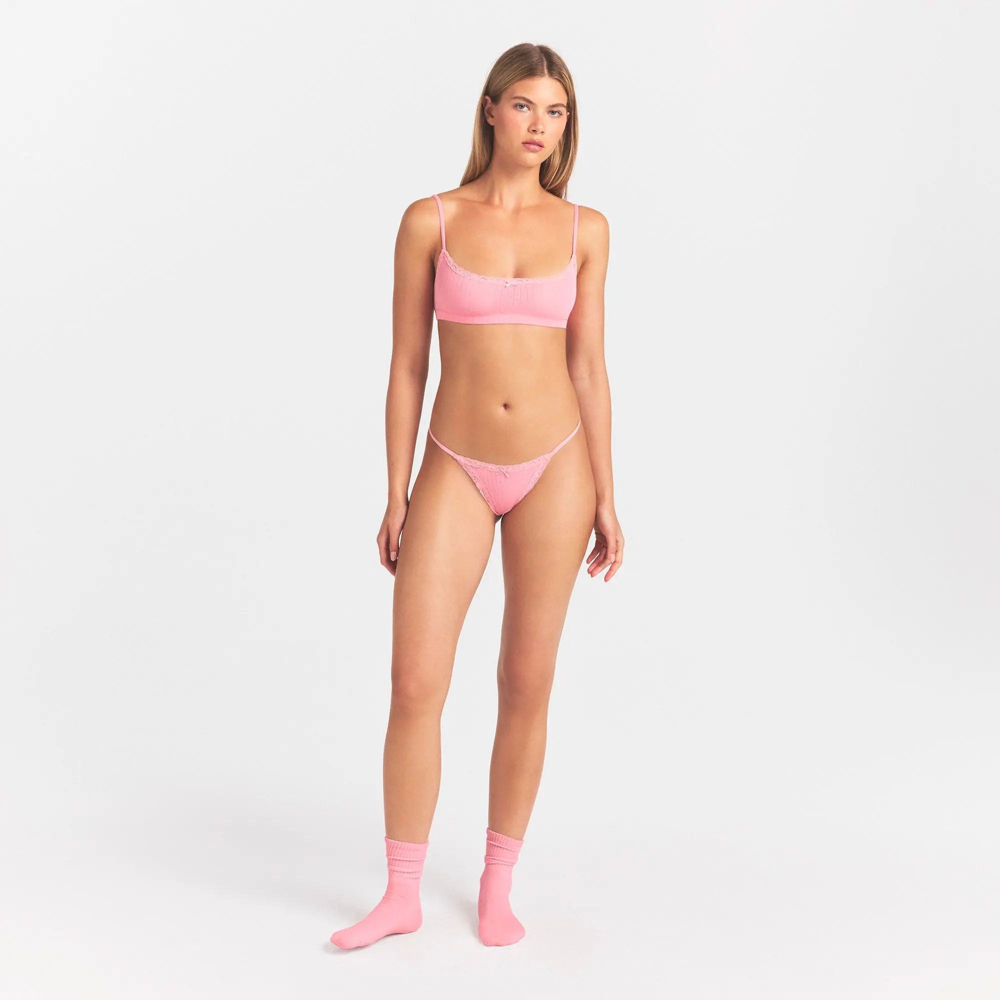 SKIMS LIGHTWEIGHT COTTON POINTELLE LACE STRING THONG