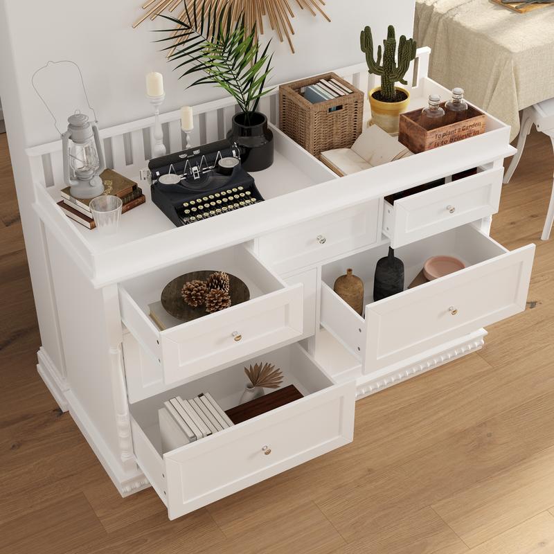 FUFU&GAGA Modern Nursery Dresser Chest with 5 Drawers, 2 Open Shelves & Guard Table Top, Wood Dresser Storage Chest of Drawers