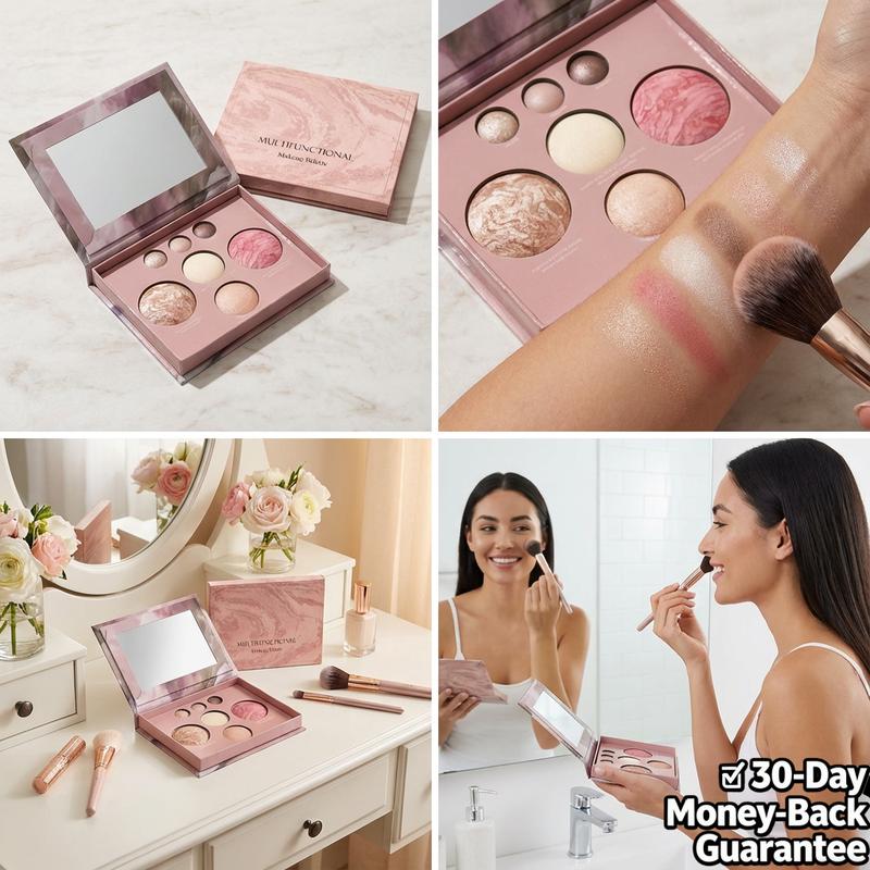 VOTIORS Full Size Baked Multi-Functional Makeup Palette | 4-in-1 Contour, Blush, Highlighter & Eyeshadow Palette | Travel Essential for Effortless On-the-Go Makeup