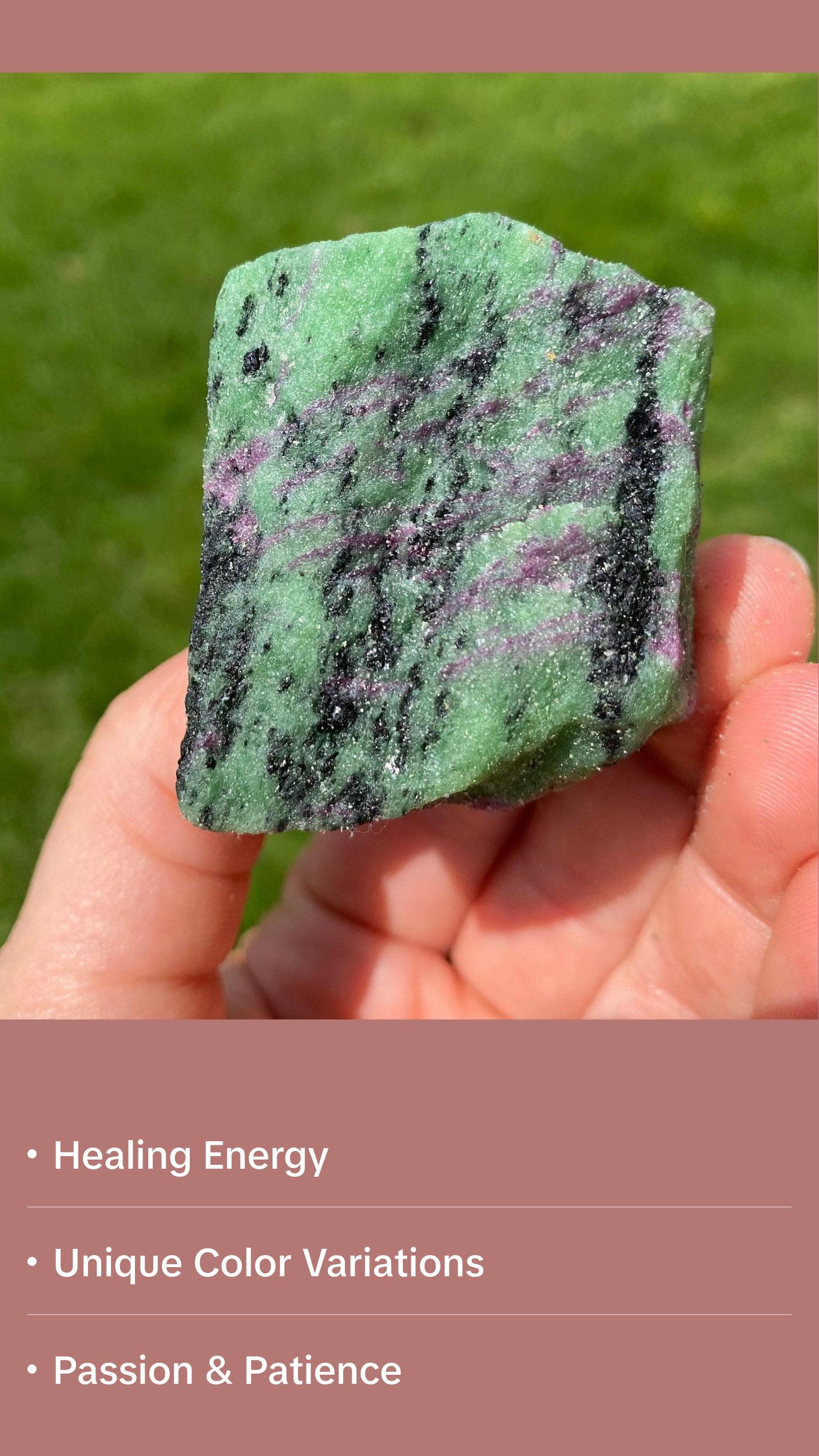 New Moon Beginnings Raw Ruby In Zoisite Stone - Natural Mineral with Green and Purple Colors New Moon Beginnings Raw Ruby In Zoisite Stone - Natural Mineral with Green and Purple Colors