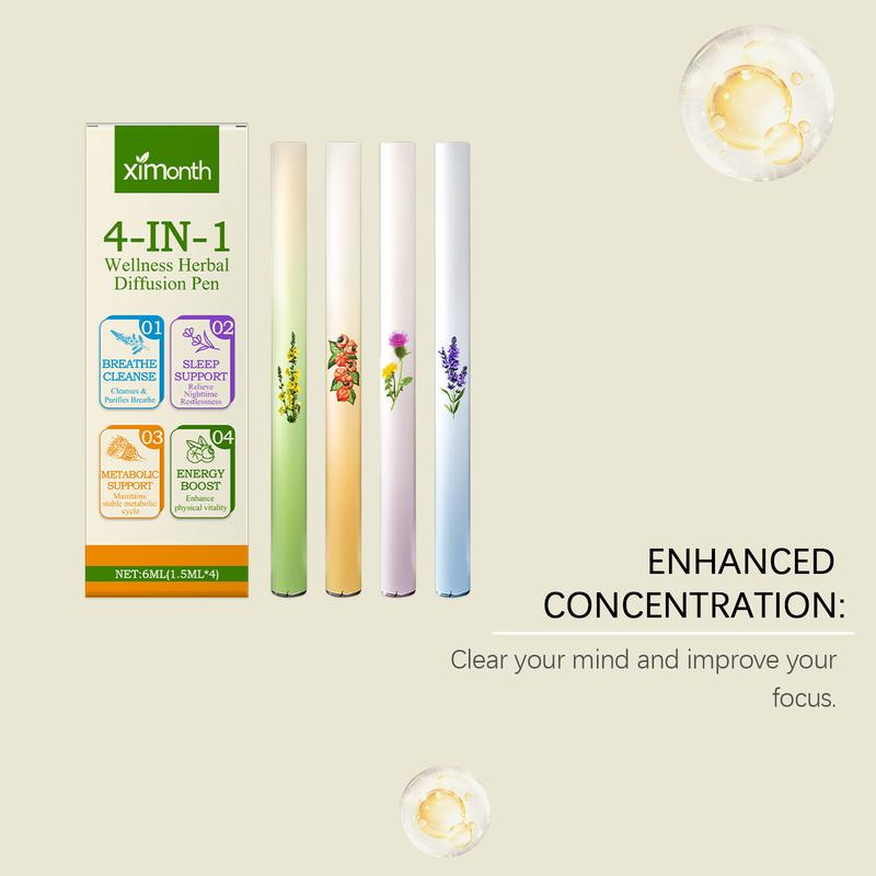 4 Pcs Beauty Atmosphere Pens | Upgraded Mint-Infused Purifier for Personal Space, Sleep & Focus | Pocket-Sized Scent Sticks for Purse, Gym, Travel,  Herbal Diffuser for Lung Support
