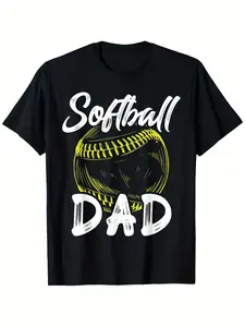 Softball Dad For Him Men Family Matching Players Fathers Day T-Shirt for Adult, Soft Fabric, Breathable, Comfortable Short Sleeve Tees Perfect for Gift, S-XXXL, Black