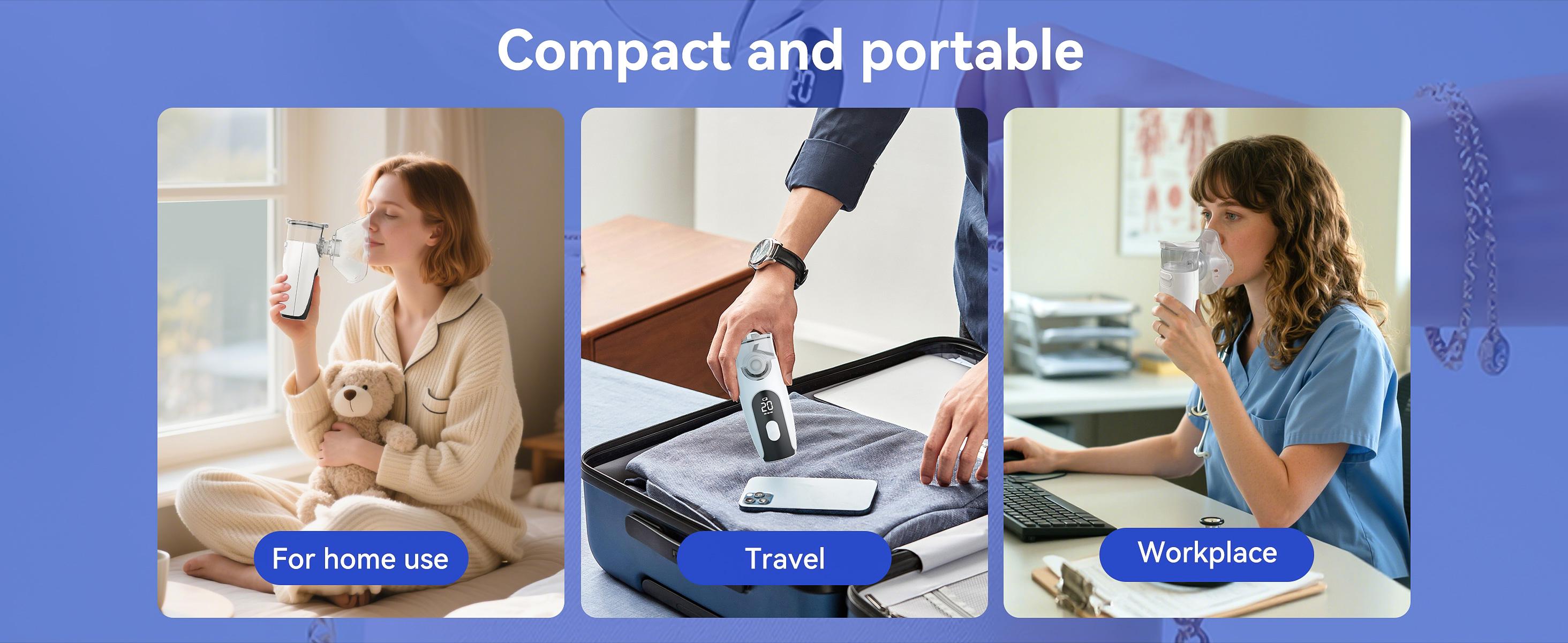 Portable Nebulizer Machine (Smart Digital Display) - For Adults & Kids, Mouthpiece + Mask, Handheld for Home & Travel Breathing Needs