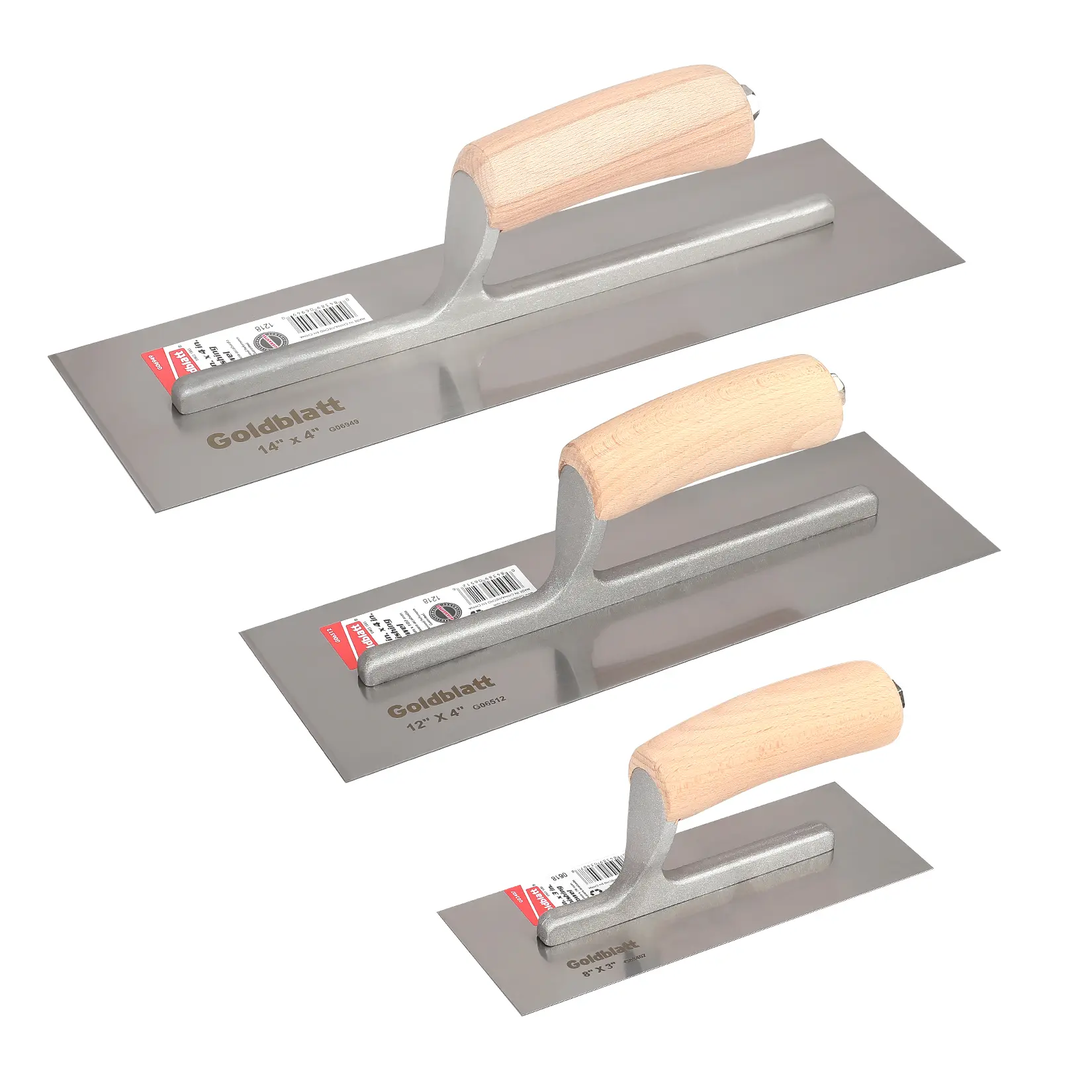 #backtoschool Goldblatt 3 Packs Drywall Trowel, Carbon Steel Finishing Masonry Trowel Set Includes 14'' x 4'', 12'' x 4'', 8'' x 3'', Lightweight Wood Handle, Plastering Trowel for Sheetrock Wallboard Plasterboard