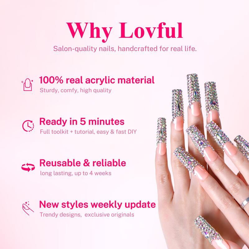 Lovful Square Mid Length 1.7" Handmade Acrylic Press-On Nails for Art & Care|10PCS Reusable,Salon Quality,Link1 H23-H195 Outdoorfun