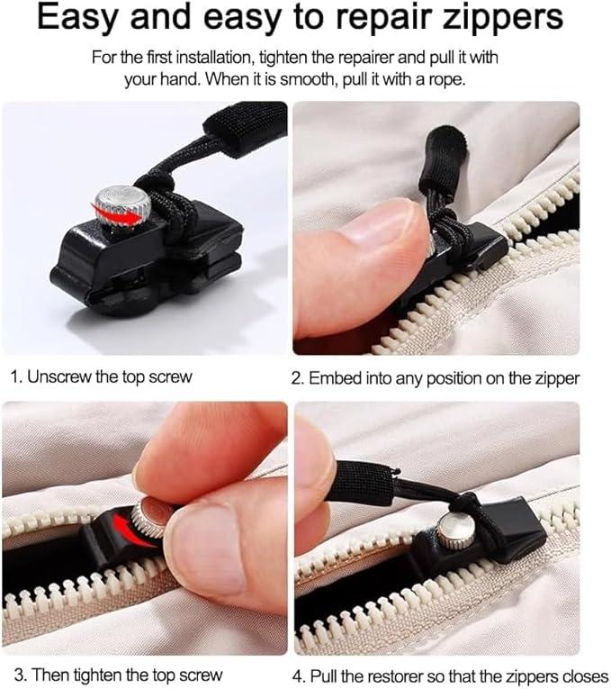 Zipper Repair Kit 6-Pack (2*Large,2* Medium, 2*Small) - Detachable，No-Sew Slider For Jackets，Luggage & Bags - Durable Black Replacement Zippers With Easy Install Tools Zipper Pull Replacement Zipper Replacement circle zipper universal zipper