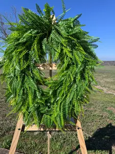 Oval 26” Beaded Grass and Fern Wreath