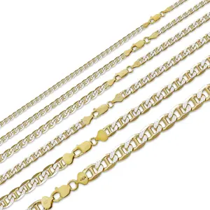 Mariner Link Chain Necklace Or Bracelet - Two Tone Diamond Cut 14k Gold Vermeil 925 Sterling Silver - 6"-30" - 2.5mm-10mm