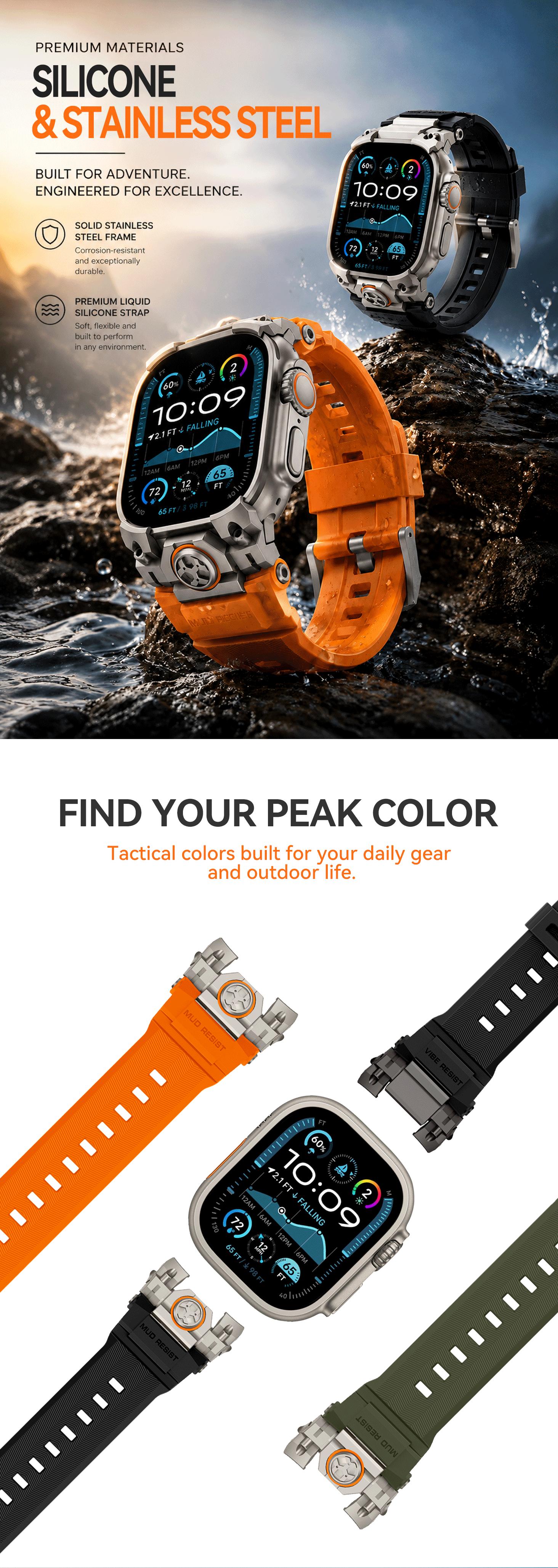 Vmylan Tactical Armor Band with Case for Apple Watch Ultra 4 / Ultra 3 / 2 / 1 (49mm), Heavy Duty Stainless Steel Frame & Rugged Silicone Strap, Full Edge Shockproof Sport Cover for Outdoorsmen