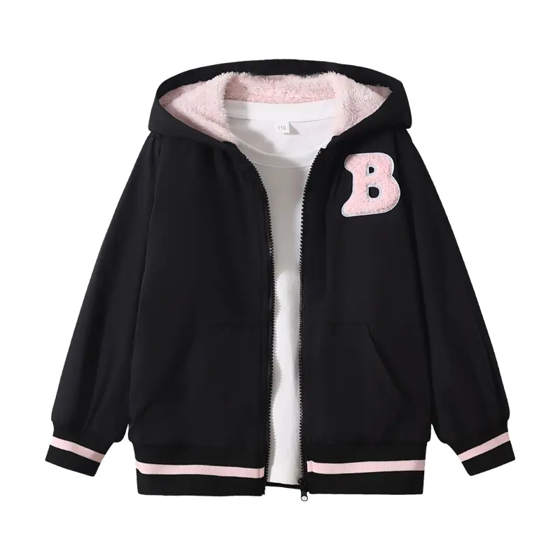 #backtoschool Girls' autumn and winter zippered hooded fleece jackets are fashionable and comfortable in winter, and everyday wild children's jackets are long-sleeved and wearable hooded jackets for children aged 4-12