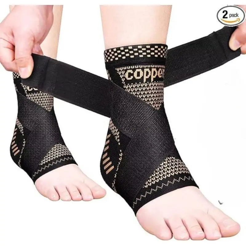 2PCS Adjustable Copper Ankle Compression Sleeves - Breathable, Antimicrobial, Lightweight & Flexible, Support for Achilles Tendonitis, Plantar Fasciitis, Sprained Ankle Swelling Relief, Athletic Use, Satisfaction Guarantee, Plastic, Foot