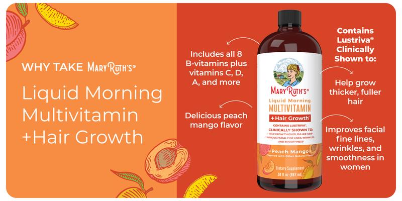 MaryRuth's Liquid Multivitamin +  Hair Growth - Clinically Tested Lustriva for Thicker Hair in Women - Improve Facial Wrinkles - Vegan - 3-Pack, 30 Oz