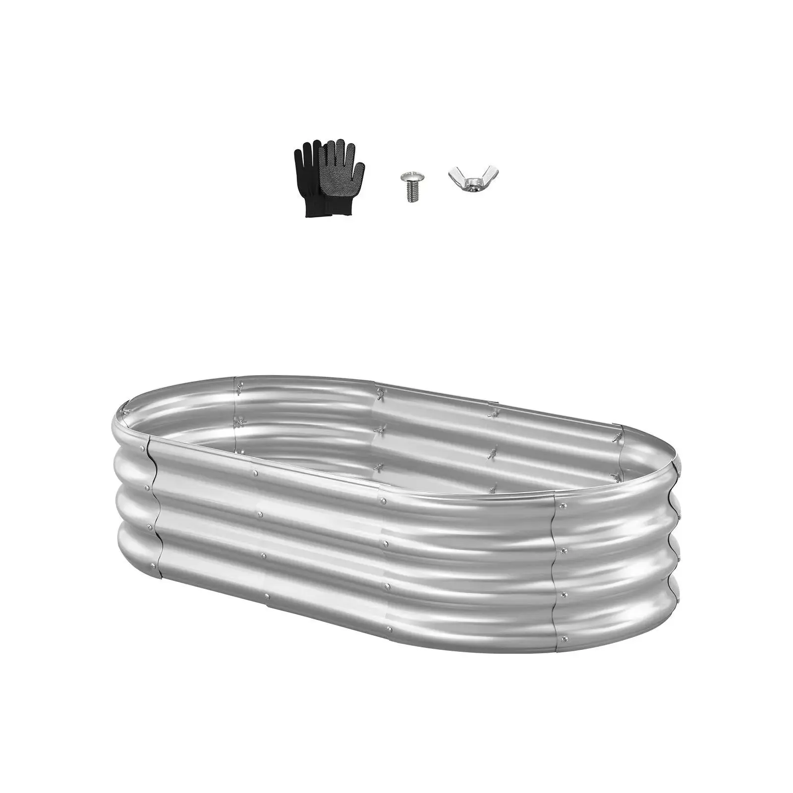 【SummerFinds】VEVOR Galvanized Metal Raised Garden Bed - 4x2x1ft Oval Metal Patio Planter Box with Open Bottom, Includes Gloves & Screwdriver, All-Year Outdoor Home Supply Gardening Solution, Ideal for Veggies, Herbs, Flowers