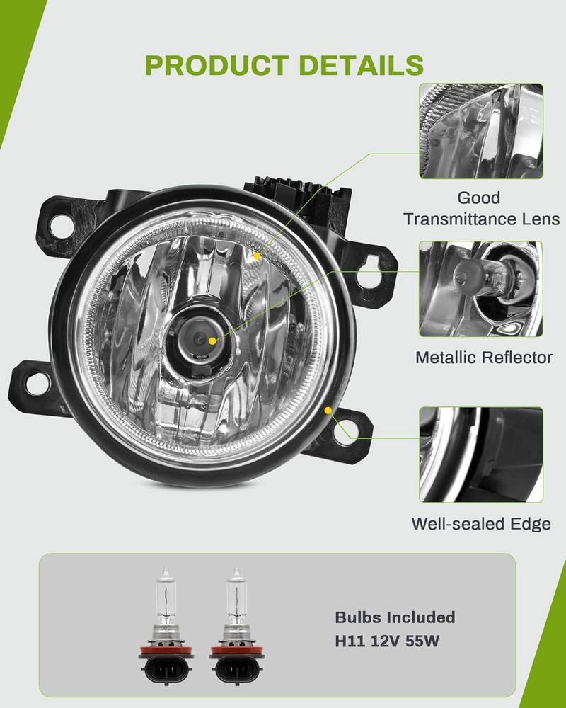 YITAMOTOR Fog Lights Compatible with 2016-2018 Pilot Fog Light Replacement, Fog Lamps with Bulb H11 12V 55W
