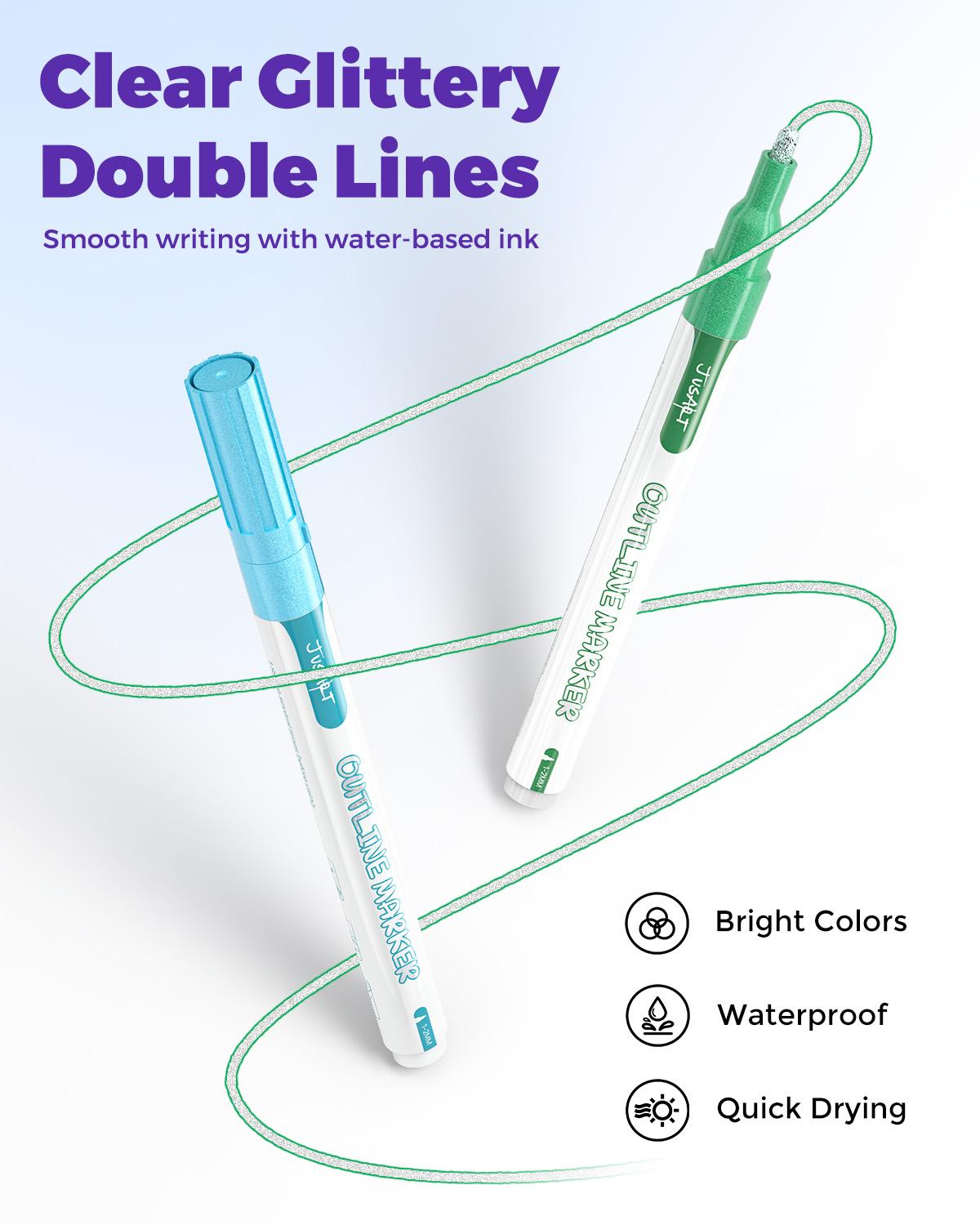 JusArt Outline Sparkle Markers, 12/18 Metallic Shimmer Pens for Adult Coloring, Cool Fun Drawing Supplies for Valentines Day, Easter, Christmas, Halloween JusArt Outline Sparkle Markers, 12/18 Metallic Shimmer Pens for Adult Coloring, Cool Fun Drawing Supplies for Valentines Day, Easter, Christmas, Halloween