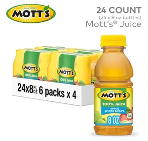 Mott's 100% Apple White Grape Juice, 8 Fl Oz Bottles, 24 Count (4 Packs Of 6), No Added Sugar, Excellent Source Of Vitamin C, 2 Servings Of Fruit Per Bottle, Gluten & Caffeine Free, On-the-go