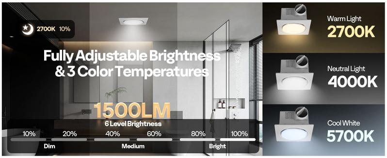 VIVOHOME Autoflow Bathroom Exhaust Fan with Light & Humidity Sensor (30-110-160CFM) - 2700K/4000K/5700K & Energy Efficient EC Motor, Constant Airflow (Install Kit, 4-in Duct)