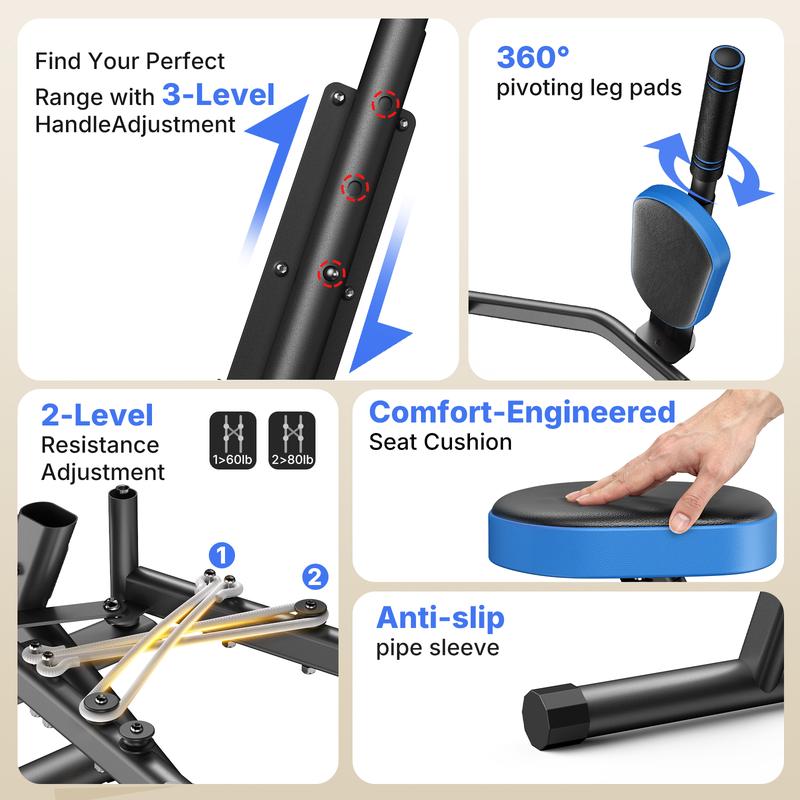 Merach Hip Abductor Machine for Home Gym, Upper Back Exerciser, Adjustable Glute Trainer, Thigh Workout Equipment for Hip Sculpting & Butt Lifting