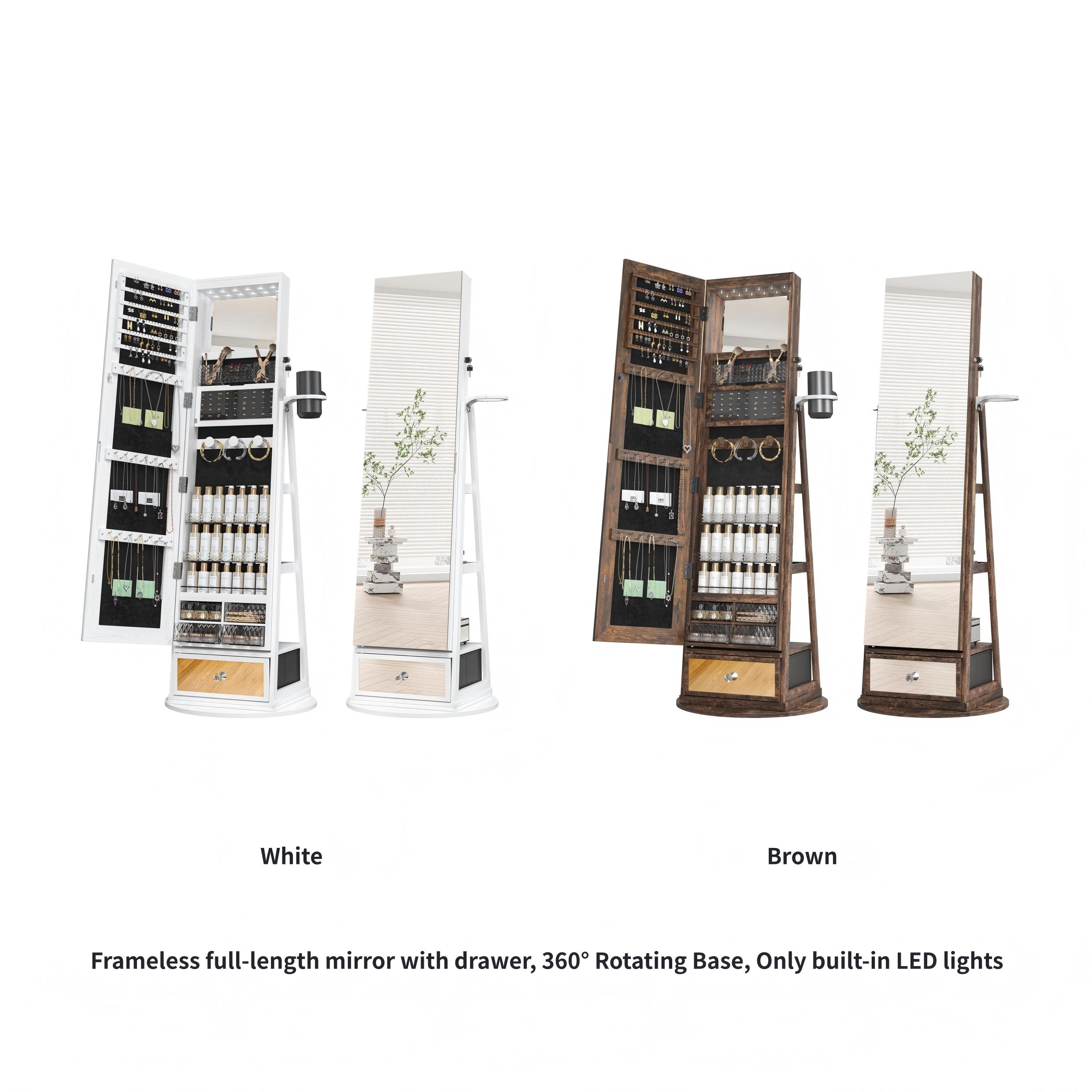 [Valentine's Day gift]LHBCRAFT Jewelry Armoire, Mirror Jewelry Cabinet Standing, jewelry organization, jewelry armoire, Mirror with Storage, Mirror Cabinet Cosmetic Organizer Box