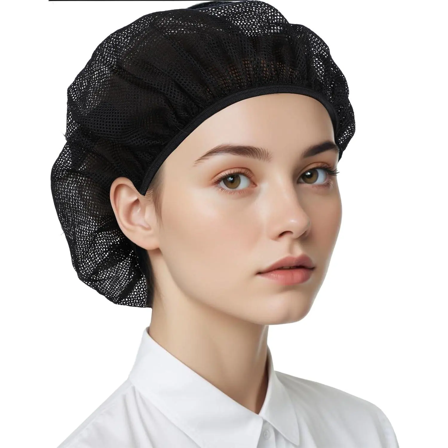 6 Pack Black Chef Hats, Unisex Cotton Blend Mesh Hair Nets with Adjustable Retractable Buckle, Reusable for Kitchen Food Service