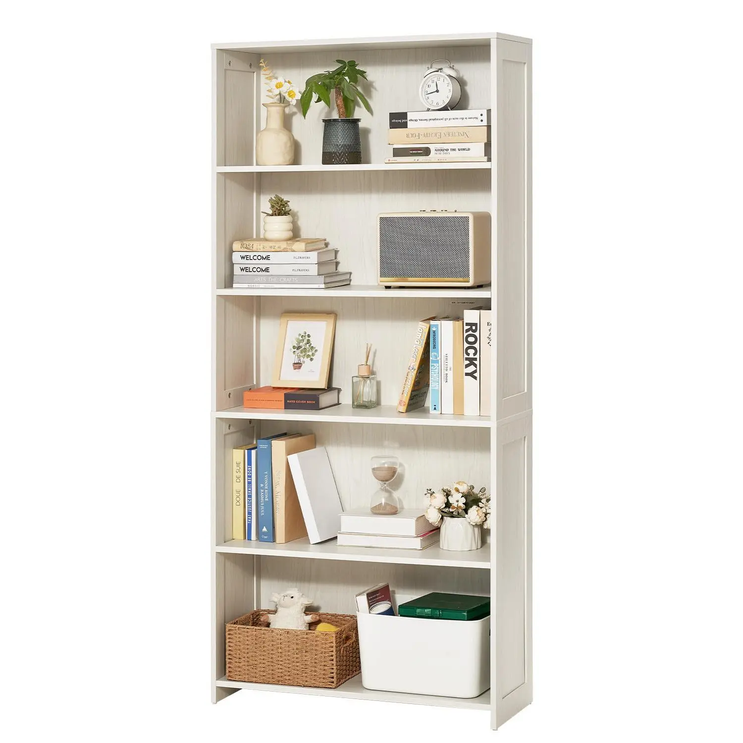 【SummerFinds】VEVOR 5 Tiers Wide Bookshelf,  , 68 in Wooden Open Bookcase with Display Storage Organizer Shelf, Freestanding Tall Display Floor Bookcase Bookshelf for Library, Bedroom, Living Room, Office, White