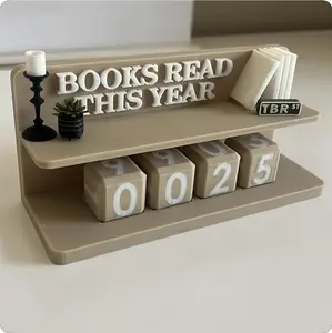 Cozy Books Read Counter - Unique Home Decor with 2 Mini Accessories & 4 Dice - Cozy Cream with 3D White Books for Book Nook, Reading Corner, Desk or Bookshelf