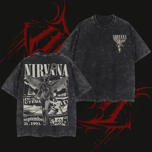 Retro Limited Nirvana Band Tour Black 2-Sided Vintage Tee Graphic, Unisex Oversize Rock Band Washed Heavyweight Cotton T-shirt, Gift For Rock Music Lovers, Vintage Band Shirts Casual Fabric Fit Top