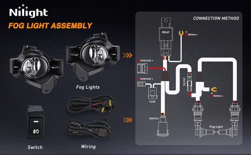 Nilight Fog Light Assembly Compatible with 2010 2011 2012 Nissan Altima with Clear Lens Lamps Replacement H11 12V 55W Bulbs