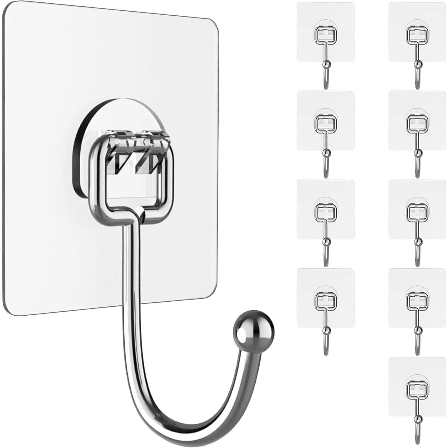 10/20 Packs Large Heavy-Duty Adhesive Wall Hooks 44Ib Max  Traceless Clear Removable Waterproof Rustproof for Kitchen Bathroom Home Organizer