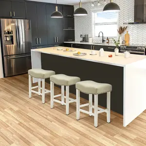 Bulmon 24" Upholstered Saddle Seat Antique White Counter Stool (Set of 3)