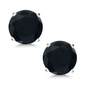 Gem Stone King 14K White Gold Black Onyx Stud Earrings For Women Men (1.60 Cttw, Gemstone Birthstone, Round 6MM)
