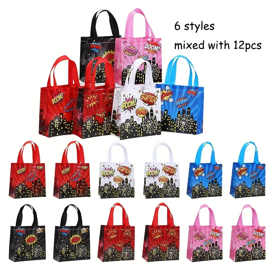 12pcs/24pcs/36pcs Superhero Theme Gift Bags, Party Favor Bags, Party Favors Bag, Vibrant Blue Colors, Comic Style, Perfect for Birthday Parties and Holidays