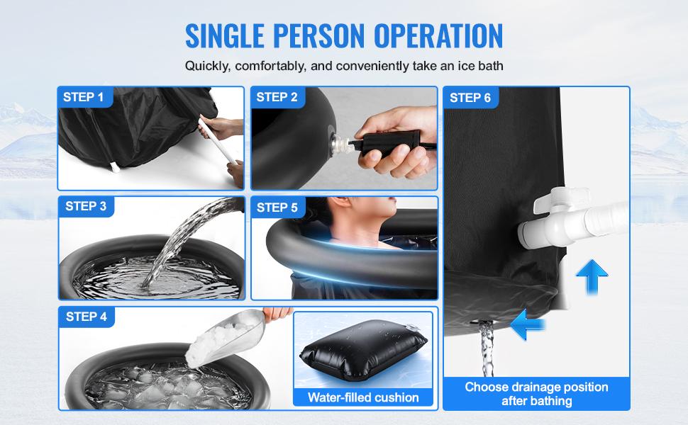 VEVOR Ice Bath Tub,  Cold Water Therapy Plunge Tub for Athletes, Portable Outdoor Ice Barrel Plunge Pool for Recovery, Max. 98 Gal Inflatable Folding Bathtub with Cover, Home Ice Pod for Adult