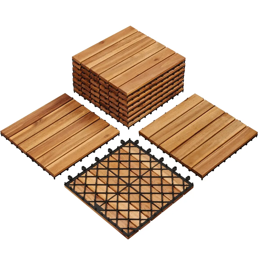 【27pcs】Yaheetech Acacia Wood Flooring Tiles - Waterproof Interlocking for Outdoor & Indoor/Patio/Garden/Deck, 12x12in - Durable & Natural Material