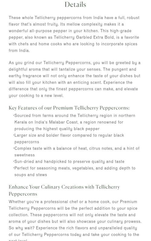 Peppercorns, Tellicherry